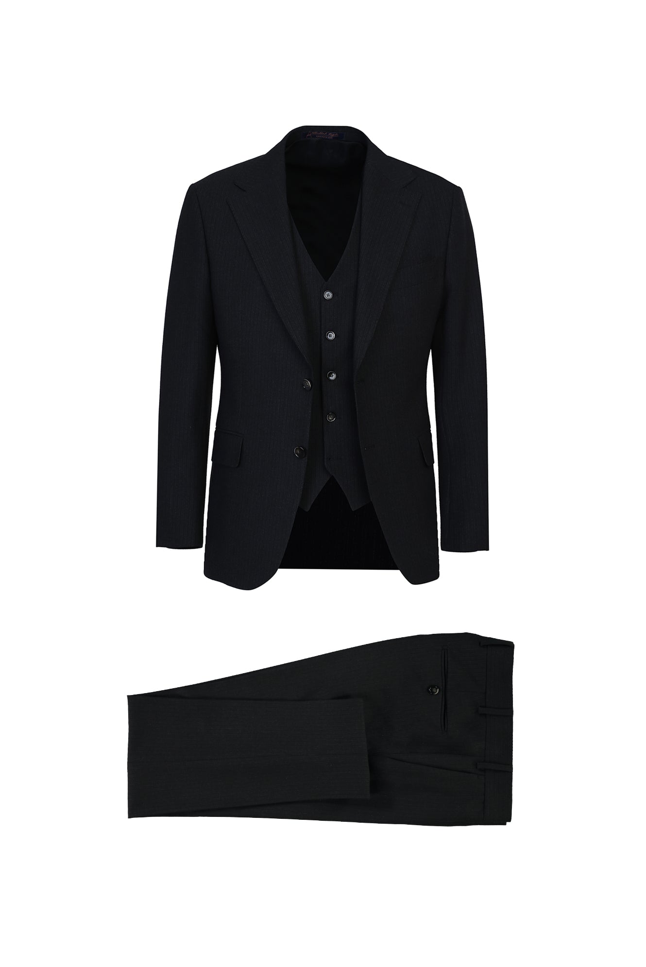 Siyah Slim Fit Dar Kesim Yünlü Yelekli Çizgili Tak?m Elbise-Abdullah Ki??l?