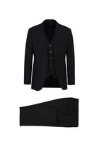 Siyah Slim Fit Dar Kesim Yünlü Yelekli Çizgili Tak?m Elbise-Abdullah Ki??l?