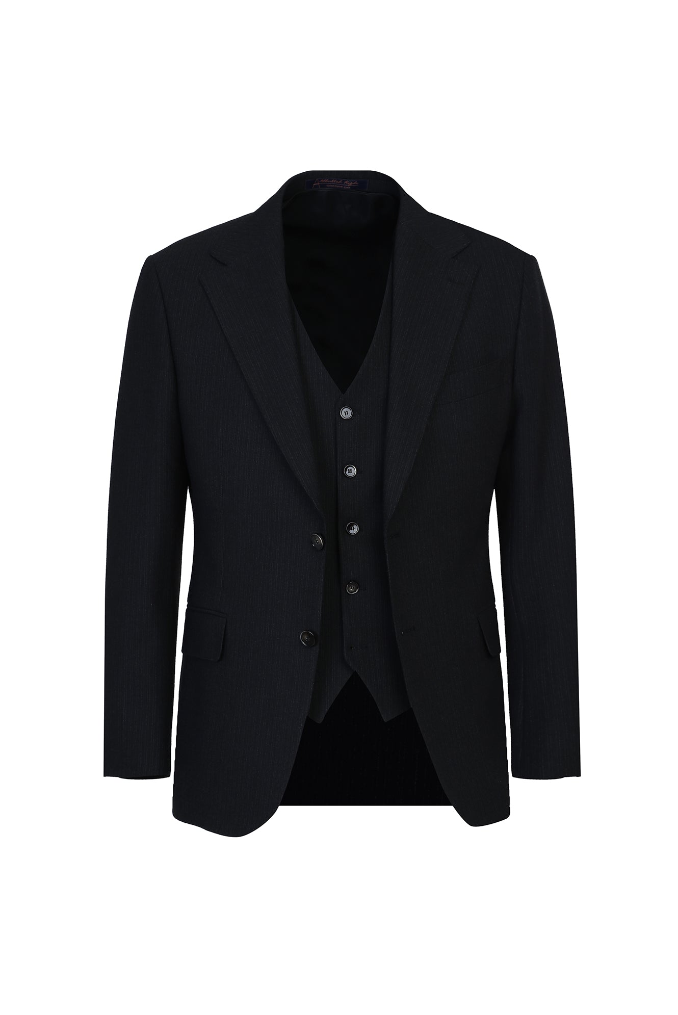 Siyah Slim Fit Dar Kesim Yünlü Yelekli Çizgili Tak?m Elbise-Abdullah Ki??l?