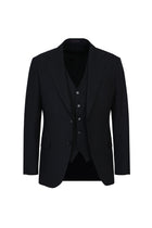 Siyah Slim Fit Dar Kesim Yünlü Yelekli Çizgili Tak?m Elbise-Abdullah Ki??l?