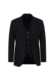 Siyah Slim Fit Dar Kesim Yünlü Yelekli Çizgili Tak?m Elbise-Abdullah Ki??l?
