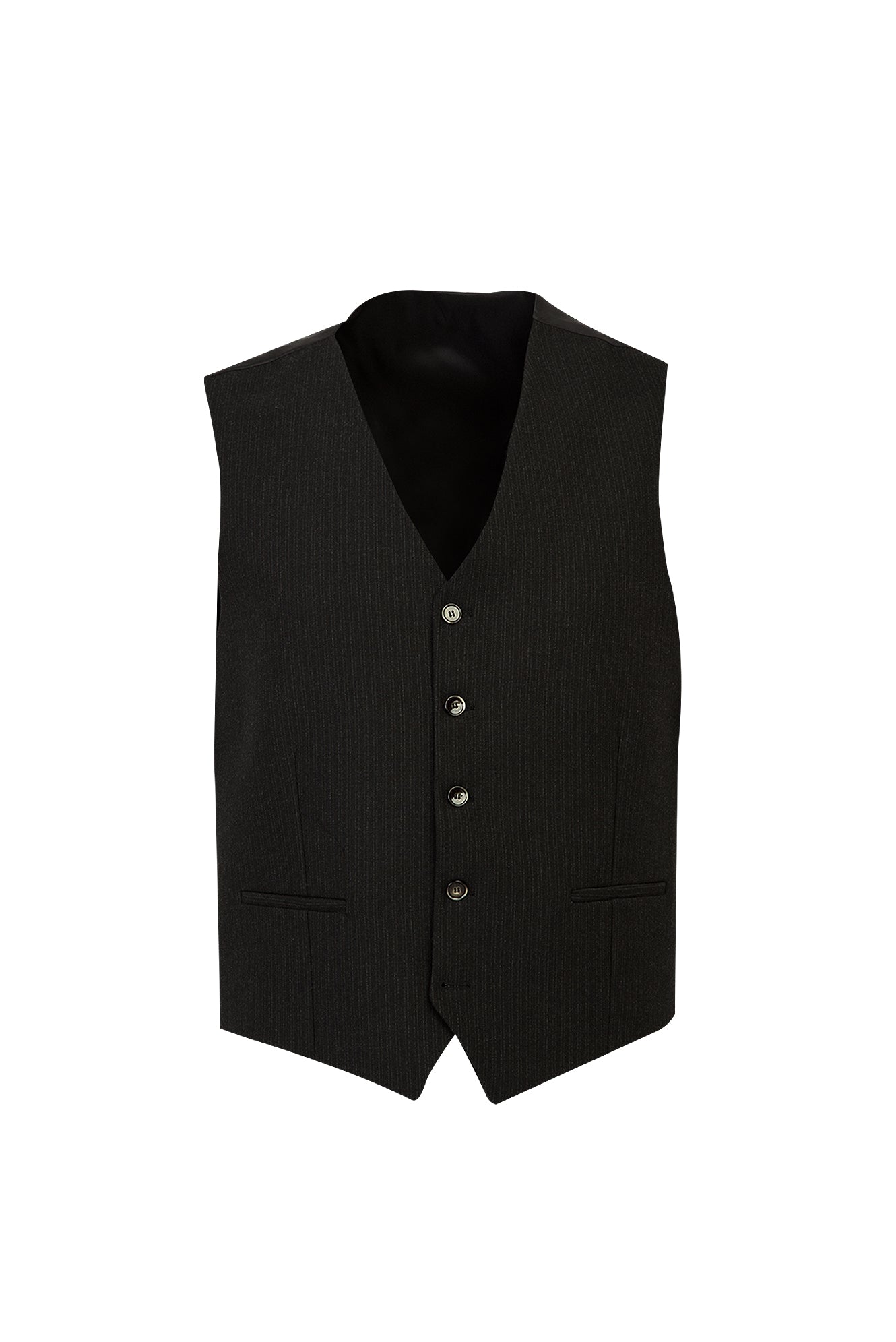 Siyah Slim Fit Dar Kesim Yünlü Yelekli Çizgili Tak?m Elbise-Abdullah Ki??l?