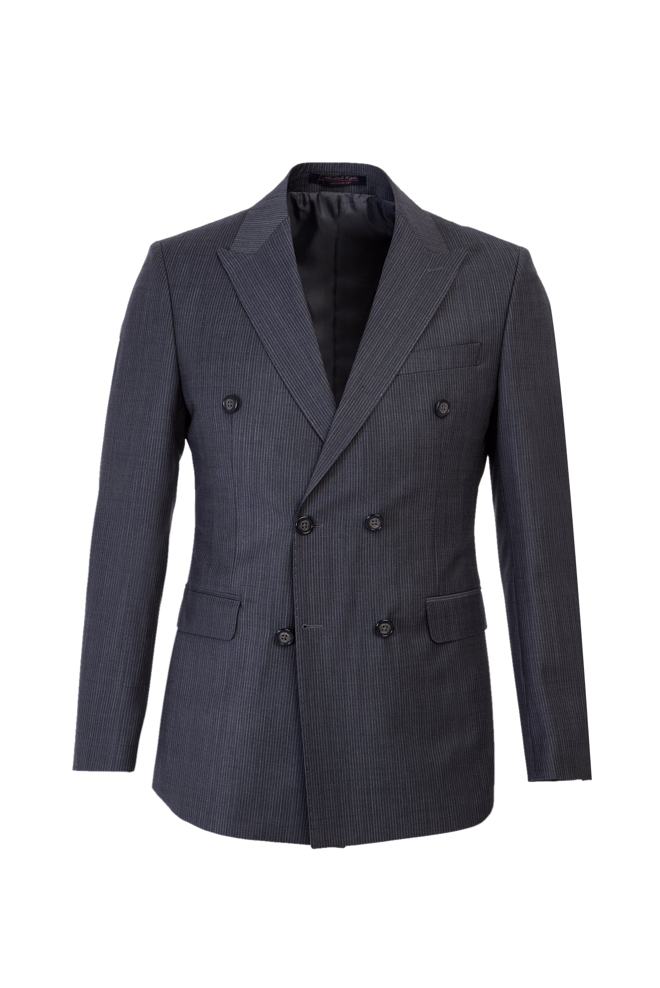 Koyu Füme Slim Fit Dar Kesim Yünlü Çizgili Kruvaze Takım Elbise