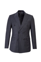 Koyu Füme Slim Fit Dar Kesim Yünlü Çizgili Kruvaze Takım Elbise