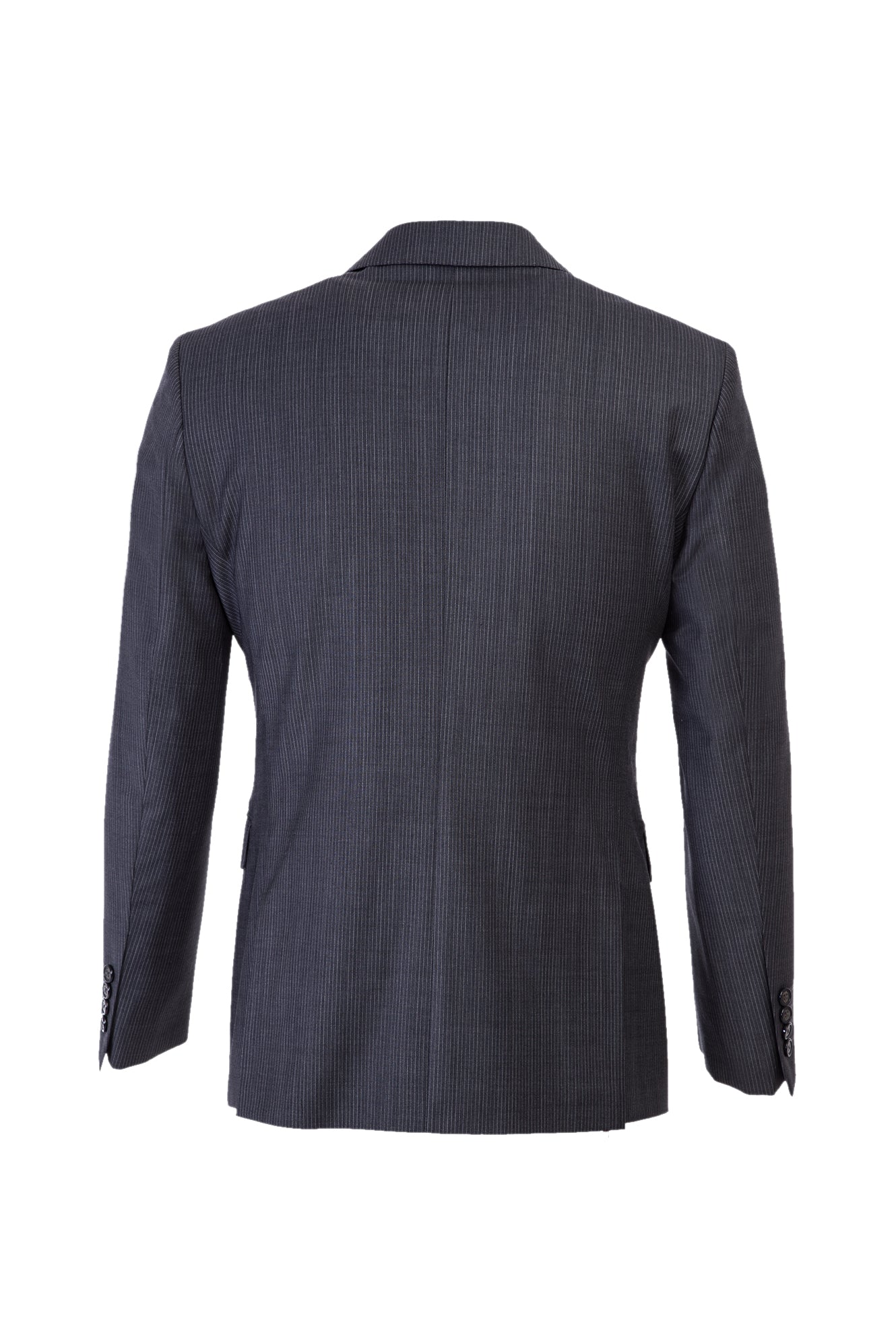 Koyu Füme Slim Fit Dar Kesim Yünlü Çizgili Kruvaze Takım Elbise