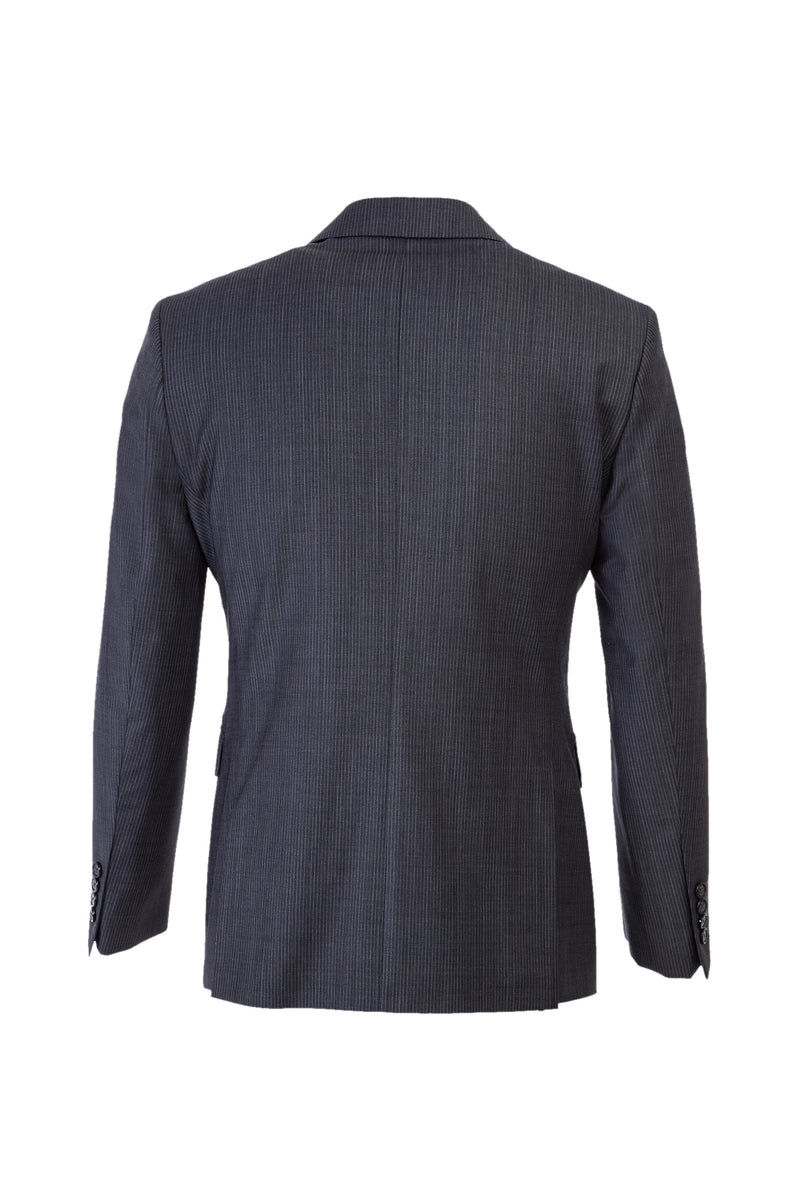 Koyu Füme Slim Fit Dar Kesim Yünlü Çizgili Kruvaze Takım Elbise