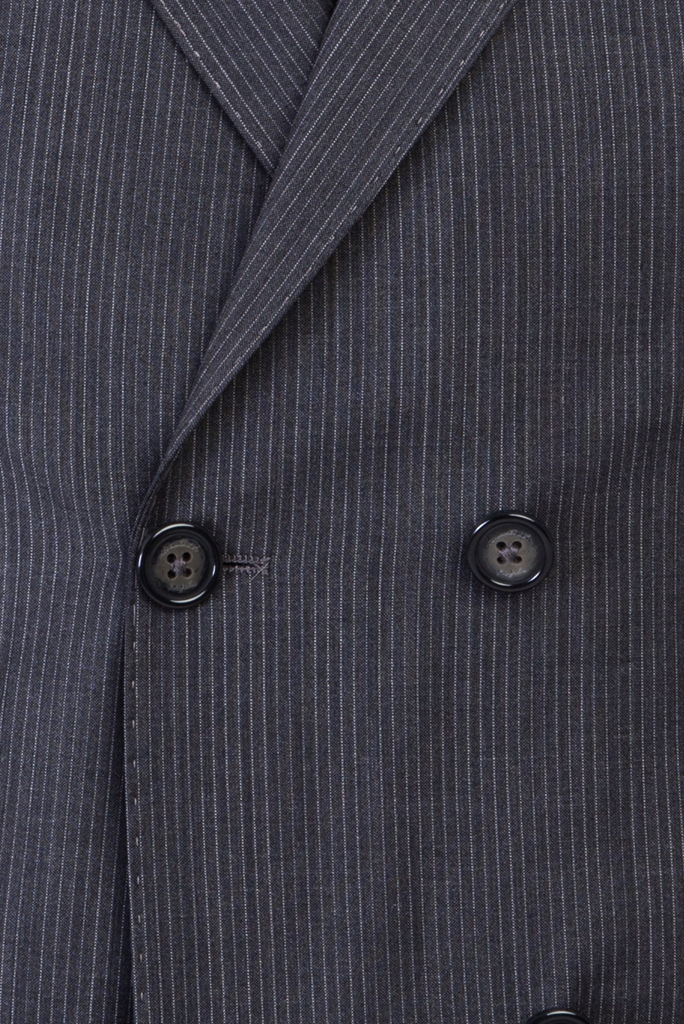 Koyu Füme Slim Fit Dar Kesim Yünlü Çizgili Kruvaze Takım Elbise