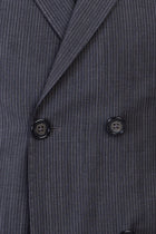 Koyu Füme Slim Fit Dar Kesim Yünlü Çizgili Kruvaze Takım Elbise