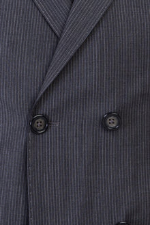 Koyu Füme Slim Fit Dar Kesim Yünlü Çizgili Kruvaze Takım Elbise