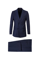 Orta Lacivert Regular Fit Yünlü Çizgili Kruvaze Takım Elbise