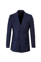 Orta Lacivert Regular Fit Yünlü Çizgili Kruvaze Takım Elbise