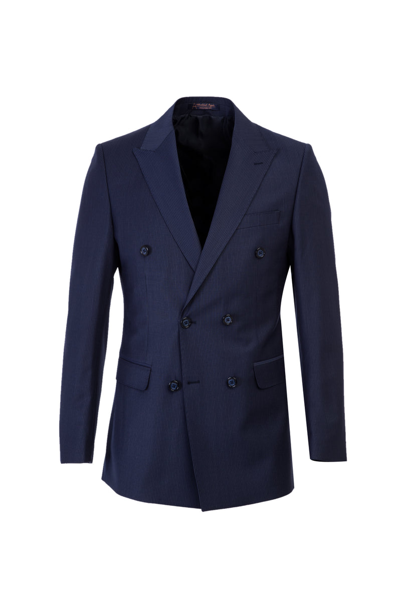 Orta Lacivert 6 Drop Regular Fit Standart Kesim Yünlü Çizgili Kruvaze Tak?m Elbise-Abdullah Ki??l?