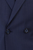 Orta Lacivert Regular Fit Yünlü Çizgili Kruvaze Takım Elbise