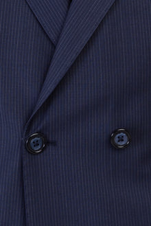 Orta Lacivert Regular Fit Yünlü Çizgili Kruvaze Takım Elbise