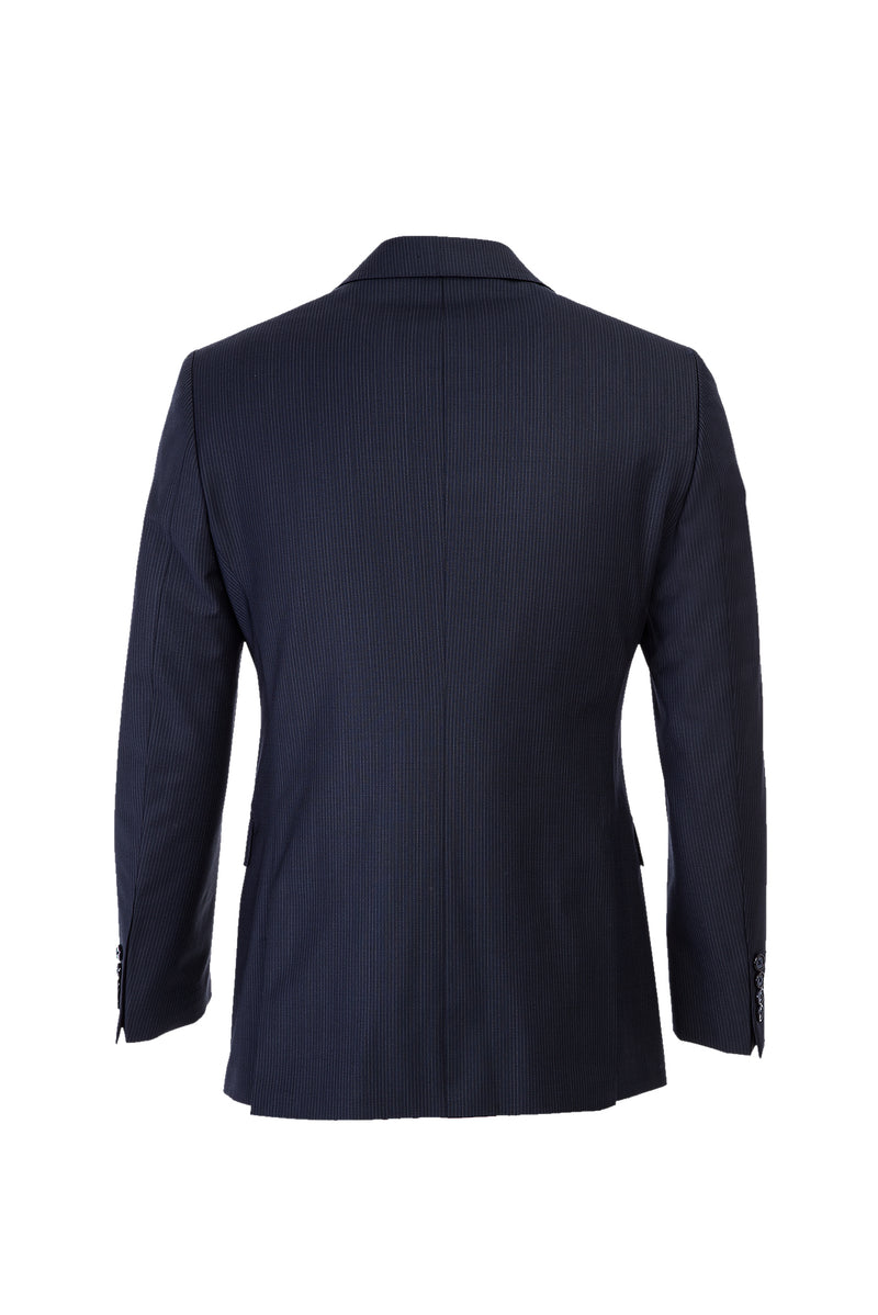 Koyu Lacivert Regular Fit Yünlü Çizgili Kruvaze Takım Elbise