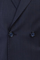 Koyu Lacivert Regular Fit Yünlü Çizgili Kruvaze Takım Elbise