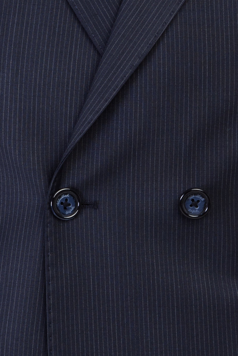 Koyu Lacivert Regular Fit Yünlü Çizgili Kruvaze Takım Elbise