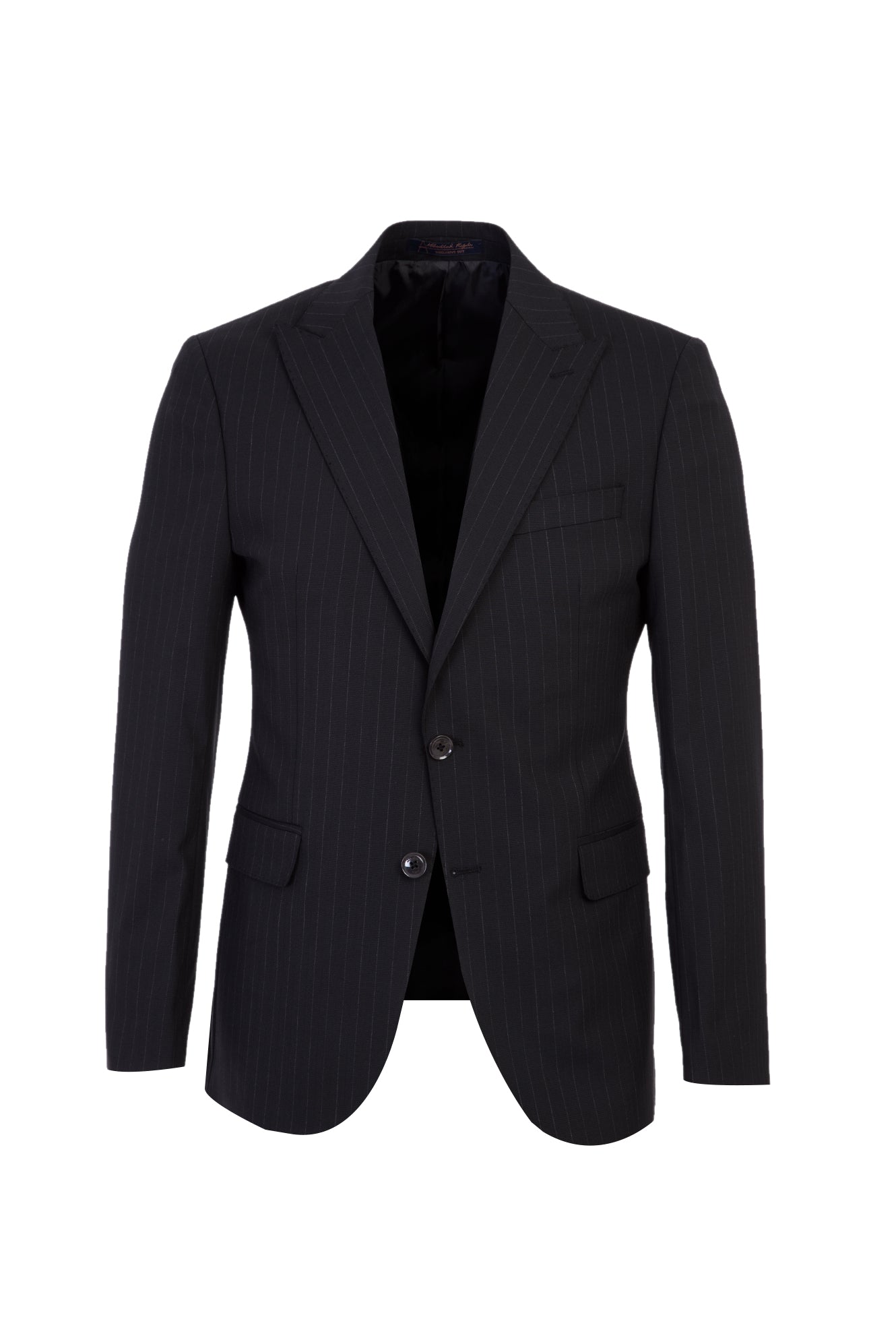 Siyah Slim Fit Dar Kesim Sivri Yaka Yünlü Çizgili Takım Elbise