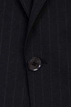 Siyah Slim Fit Dar Kesim Sivri Yaka Yünlü Çizgili Takım Elbise