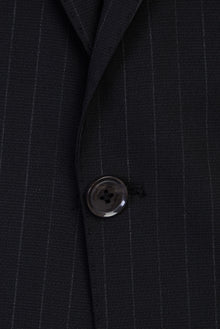 Siyah Slim Fit Dar Kesim Sivri Yaka Yünlü Çizgili Takım Elbise