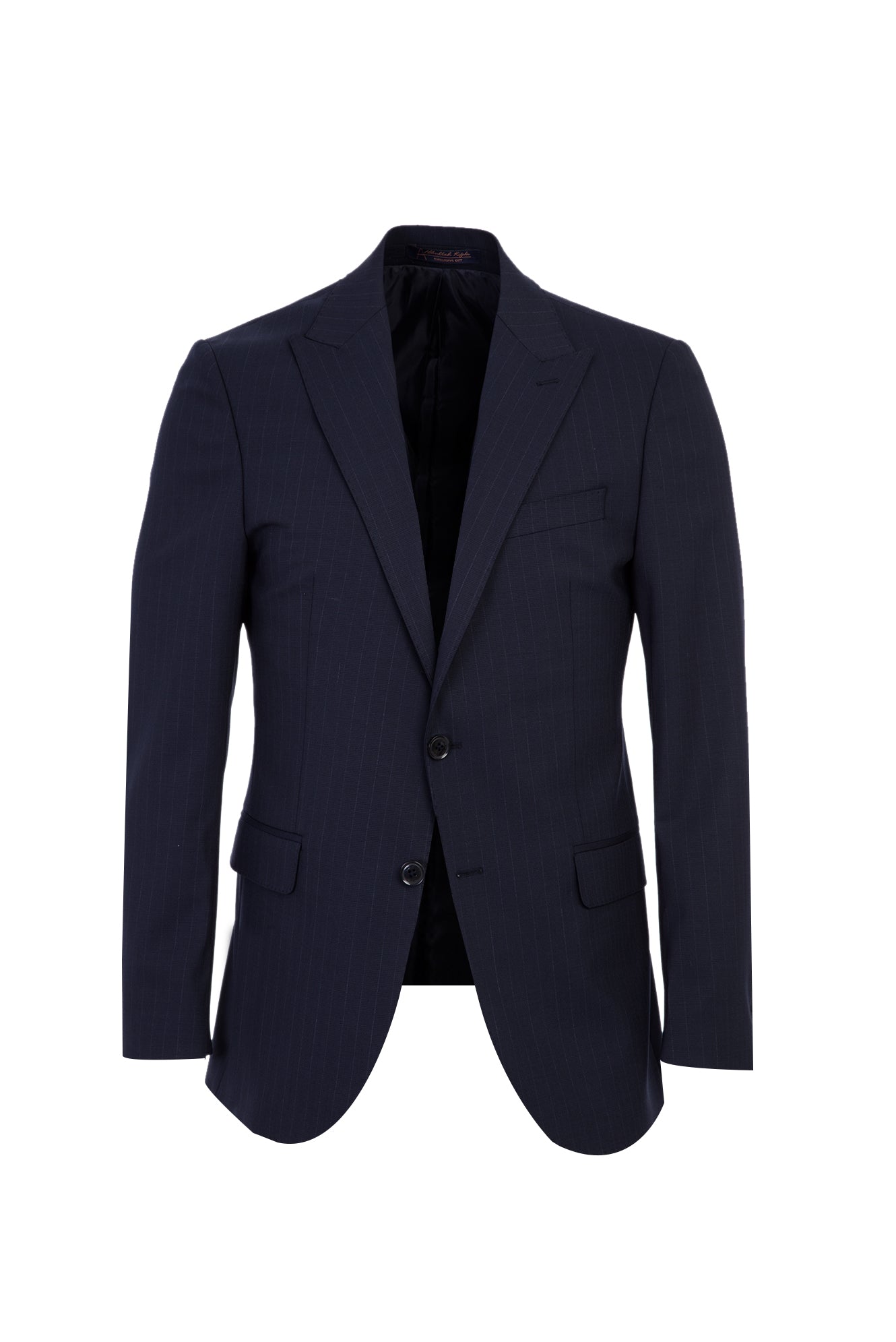 Koyu Lacivert Regular Fit Sivri Yaka Yünlü Çizgili Takım Elbise