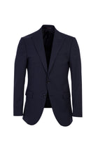 Koyu Lacivert Regular Fit Sivri Yaka Yünlü Çizgili Takım Elbise