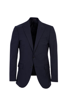 Koyu Lacivert Regular Fit Sivri Yaka Yünlü Çizgili Takım Elbise