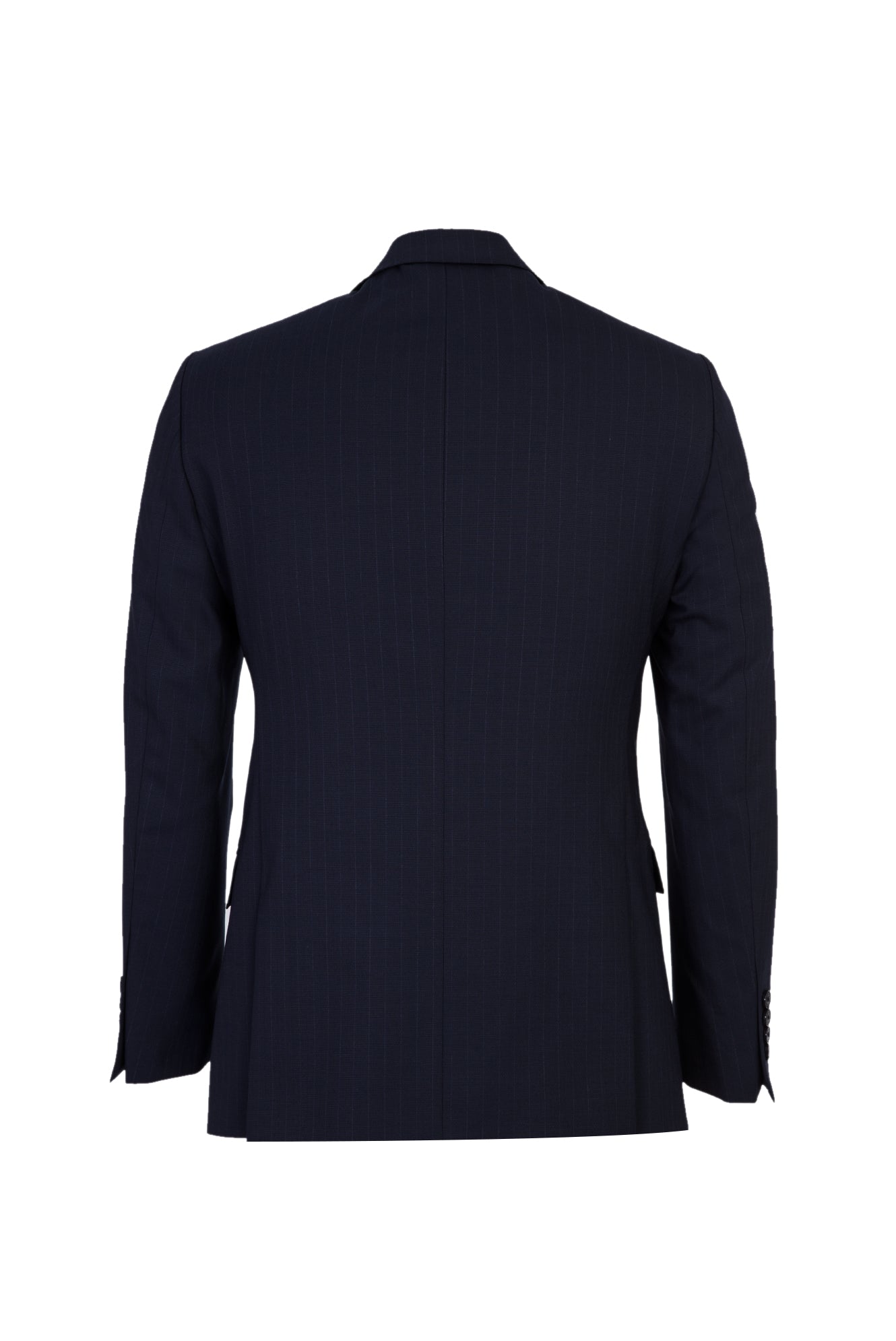 Koyu Lacivert Regular Fit Sivri Yaka Yünlü Çizgili Takım Elbise