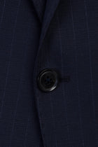 Koyu Lacivert Regular Fit Sivri Yaka Yünlü Çizgili Takım Elbise