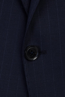 Koyu Lacivert Regular Fit Sivri Yaka Yünlü Çizgili Takım Elbise