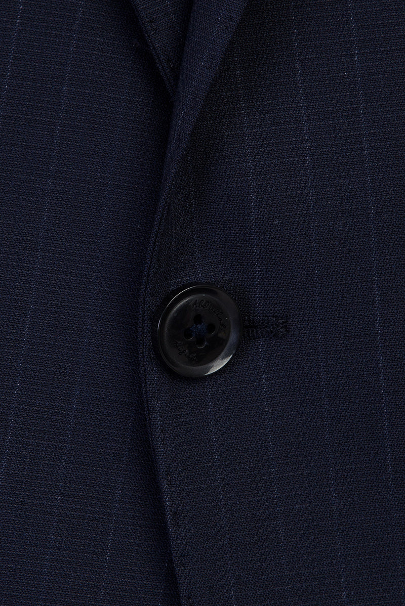 Koyu Lacivert Regular Fit Sivri Yaka Yünlü Çizgili Takım Elbise