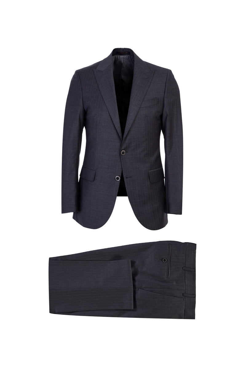 Koyu Füme Regular Fit Yünlü Çizgili Takım Elbise