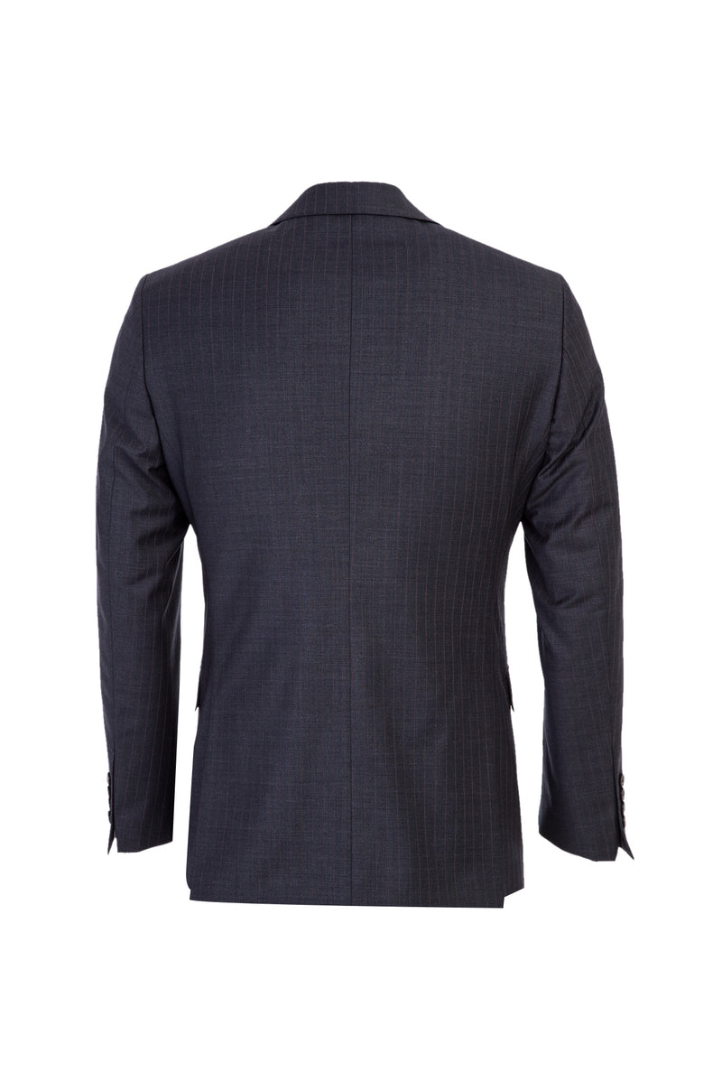 Koyu Füme Regular Fit Yünlü Çizgili Takım Elbise