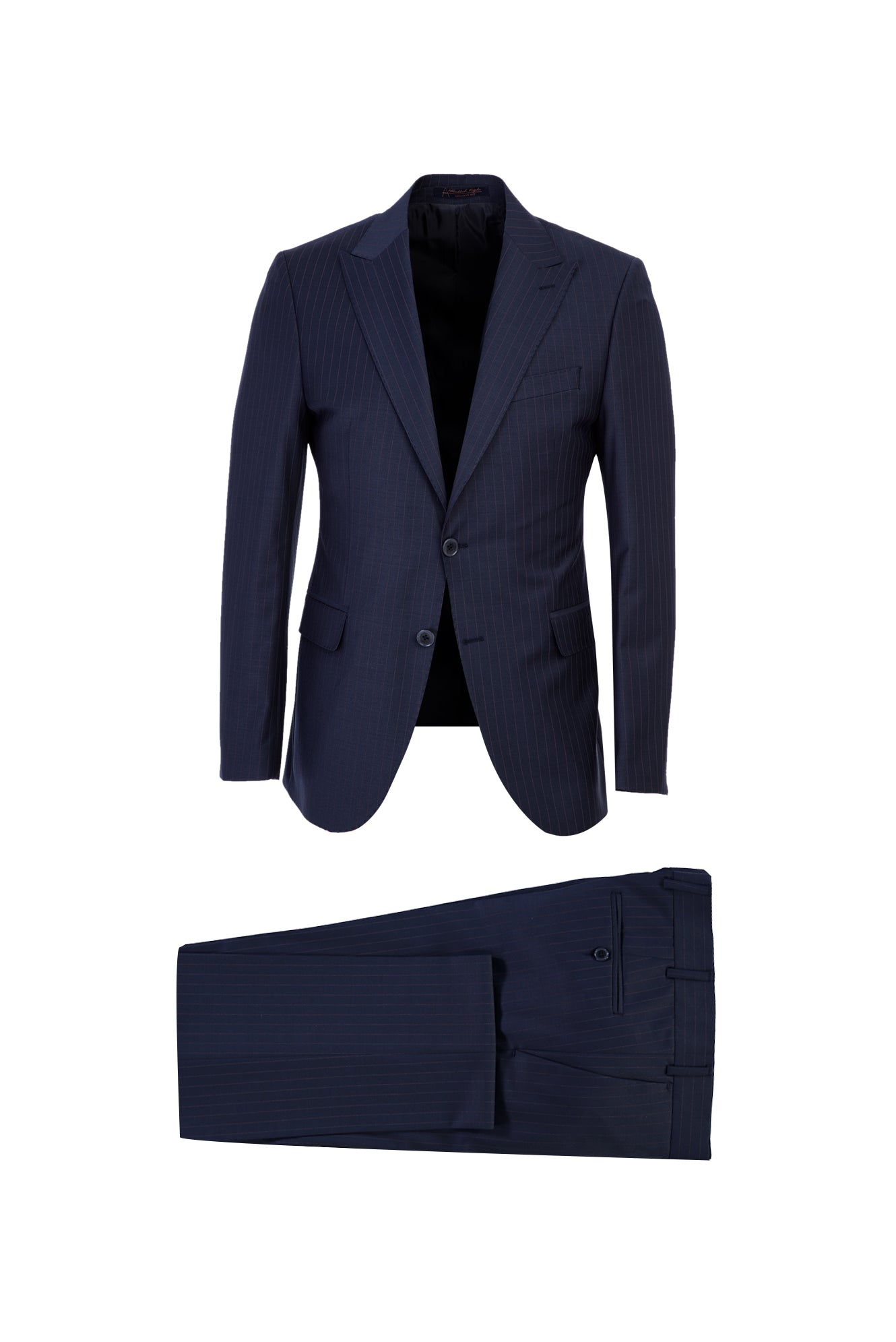 Orta Lacivert 7 Drop Slim Fit Dar Kesim Yünlü Çizgili Tak?m Elbise-Abdullah Ki??l?