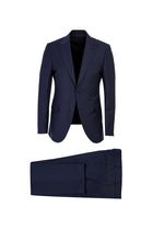 Orta Lacivert 7 Drop Slim Fit Dar Kesim Yünlü Çizgili Tak?m Elbise-Abdullah Ki??l?
