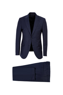 Orta Lacivert 7 Drop Slim Fit Dar Kesim Yünlü Çizgili Tak?m Elbise-Abdullah Ki??l?