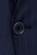 Orta Lacivert 7 Drop Slim Fit Dar Kesim Yünlü Çizgili Tak?m Elbise-Abdullah Ki??l?