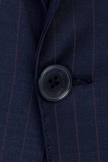 Orta Lacivert 7 Drop Slim Fit Dar Kesim Yünlü Çizgili Tak?m Elbise-Abdullah Ki??l?