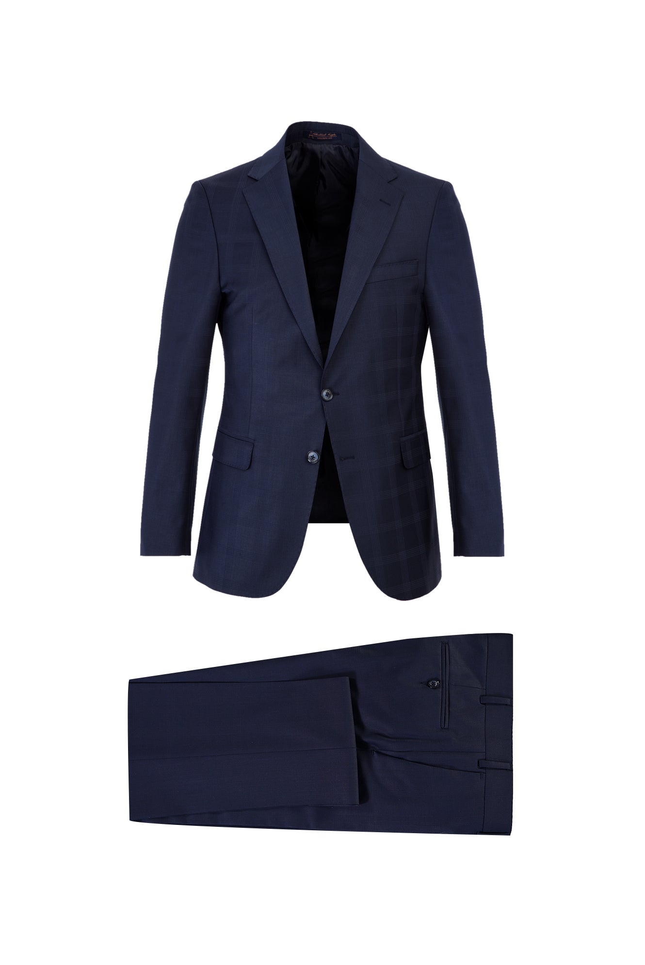 Koyu Lacivert Slim Fit Dar Kesim Yünlü Kareli Takım Elbise