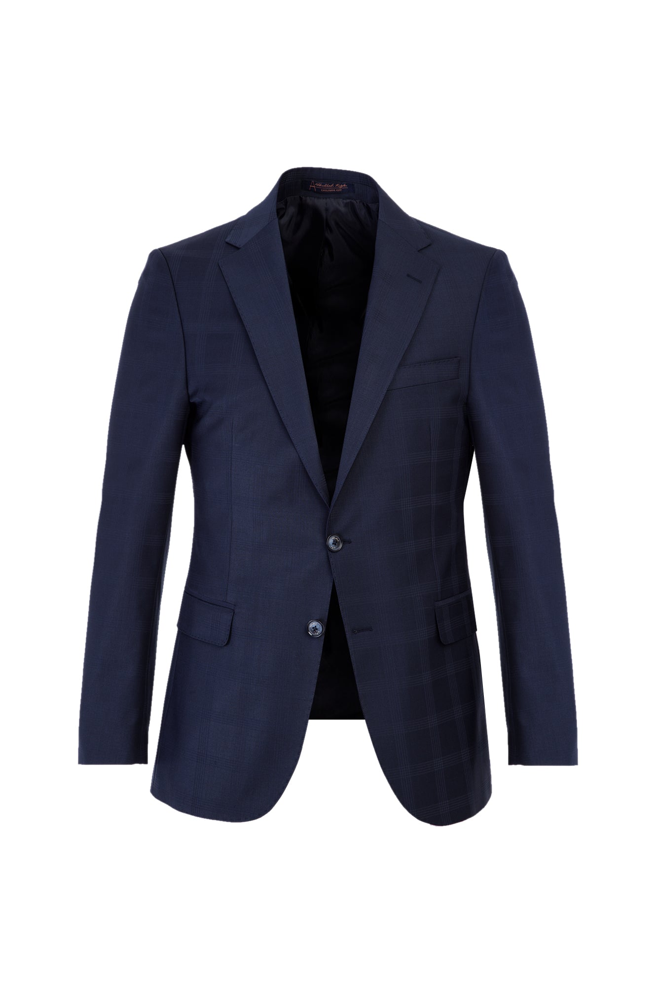 Koyu Lacivert Slim Fit Dar Kesim Yünlü Kareli Takım Elbise