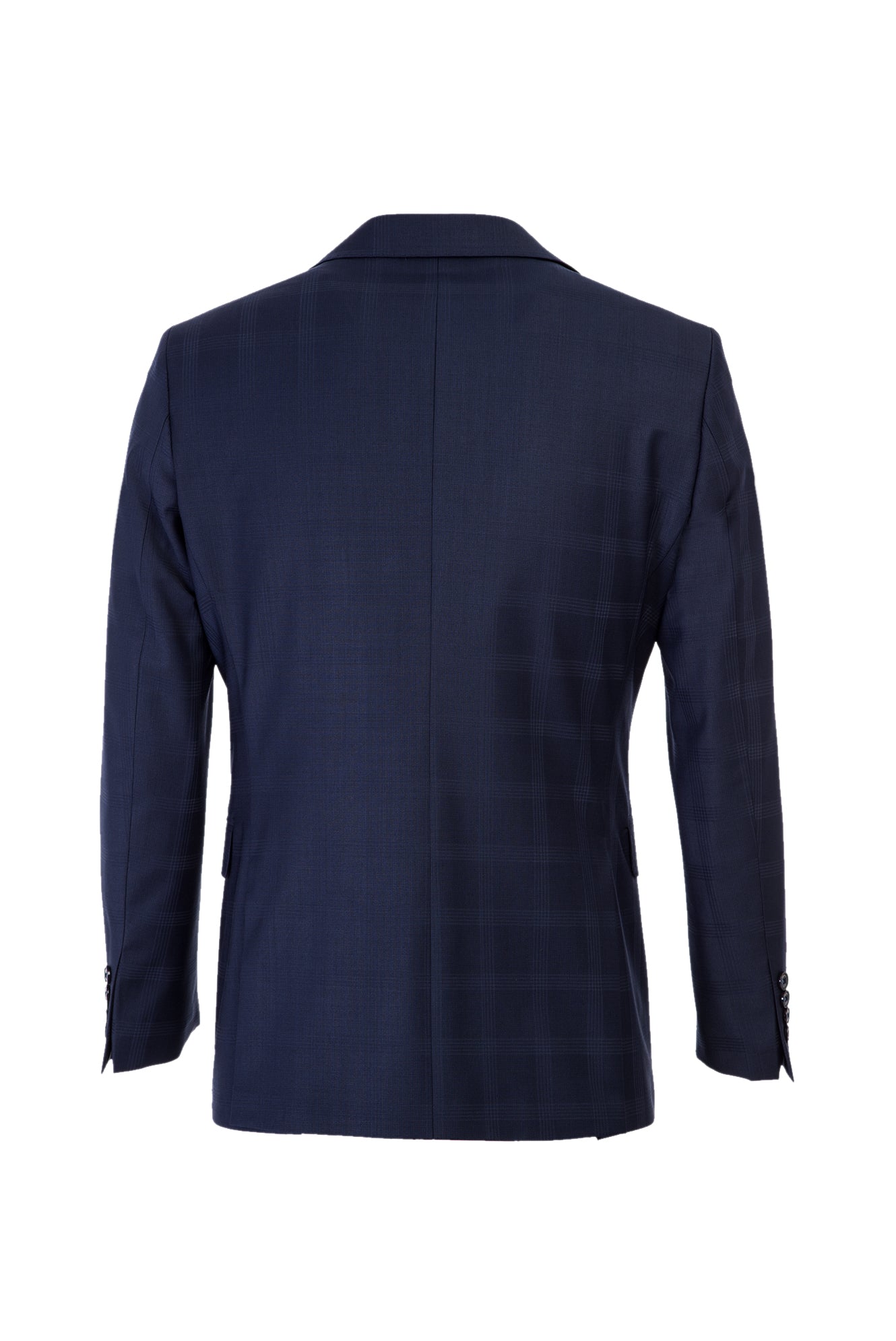 Koyu Lacivert Slim Fit Dar Kesim Yünlü Kareli Takım Elbise