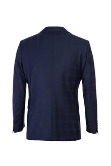 Koyu Lacivert Slim Fit Dar Kesim Yünlü Kareli Takım Elbise