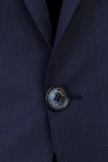 Koyu Lacivert 7 Drop Slim Fit Dar Kesim Yünlü Kareli Tak?m Elbise-Abdullah Ki??l?