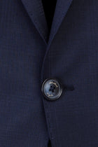 Koyu Lacivert Slim Fit Dar Kesim Yünlü Kareli Takım Elbise