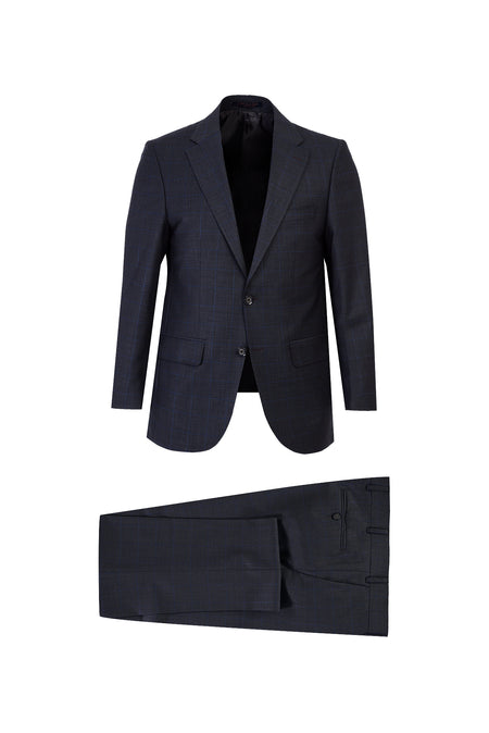 Koyu Füme Relaxed Fit Rahat Kesim Yünlü Klasik Kareli Takım Elbise