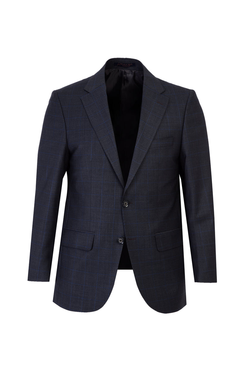 Koyu Füme Regular Fit Yünlü Kareli Takım Elbise