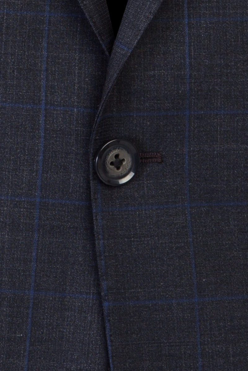 Koyu Füme Regular Fit Yünlü Kareli Takım Elbise