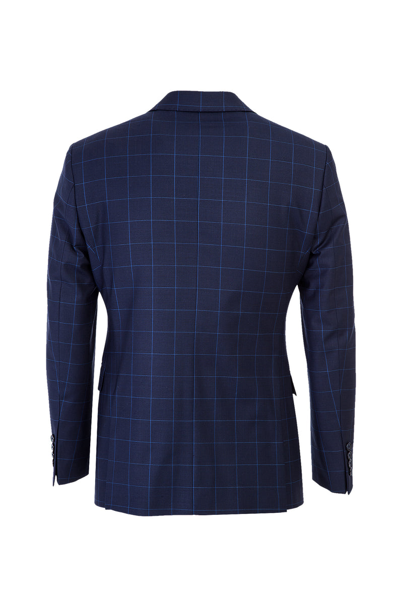 Koyu Lacivert Slim Fit Dar Kesim Yünlü Kareli Takım Elbise