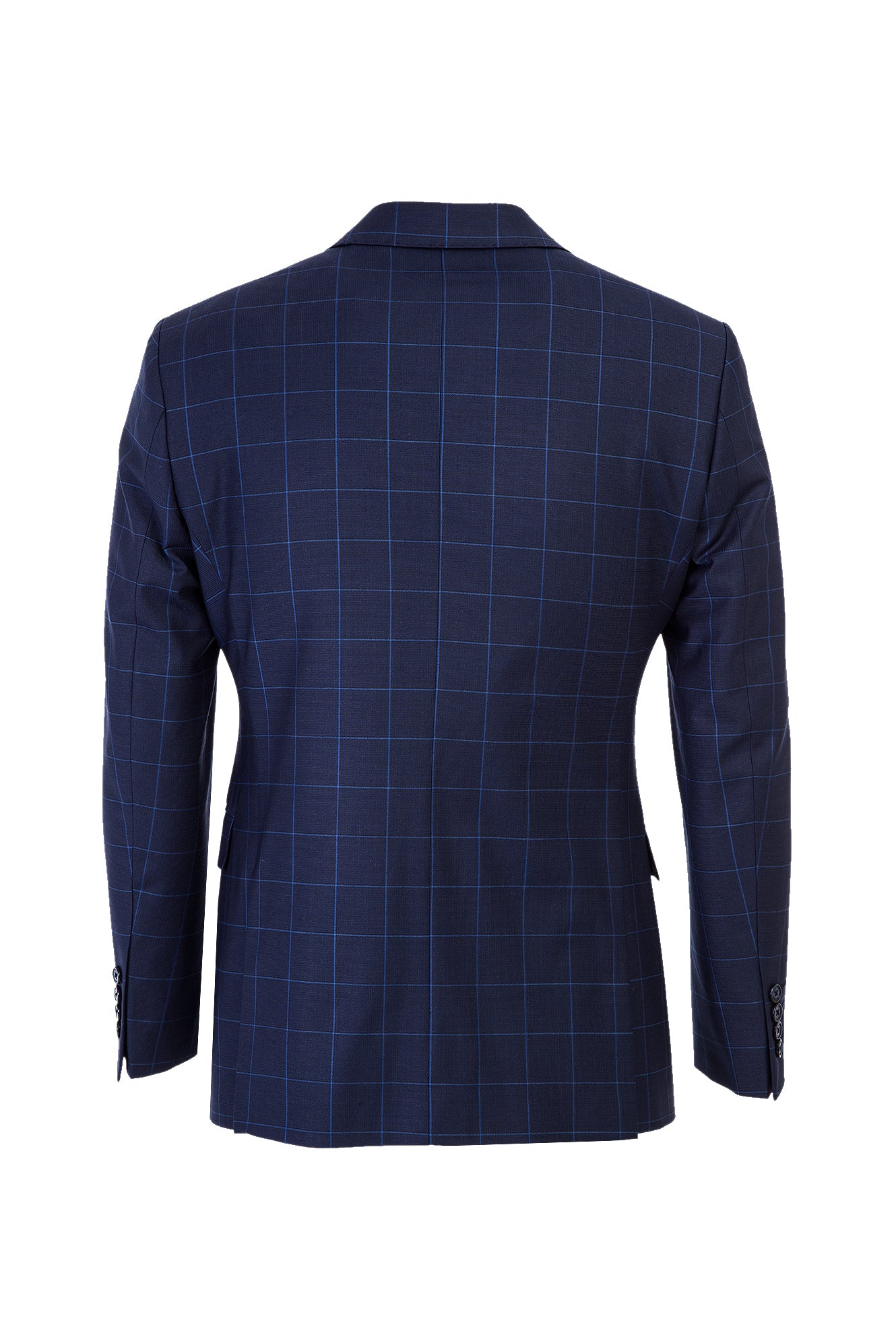 Koyu Lacivert Slim Fit Dar Kesim Yünlü Kareli Takım Elbise