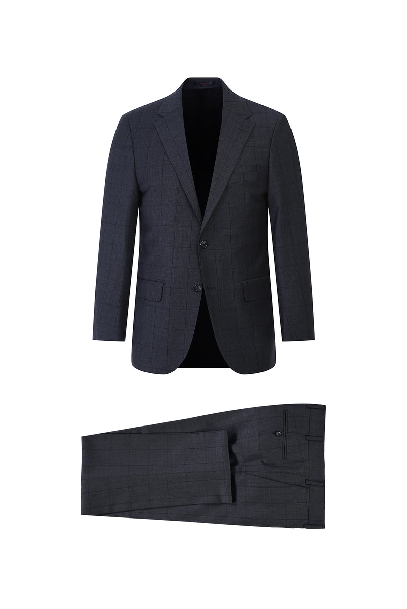 Koyu Füme Relaxed Fit Rahat Kesim Yünlü Klasik Kareli Takım Elbise